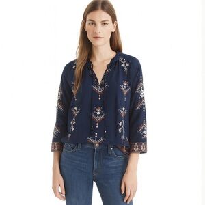 Madewell Embroidered Boho Peasant Top | Size XS